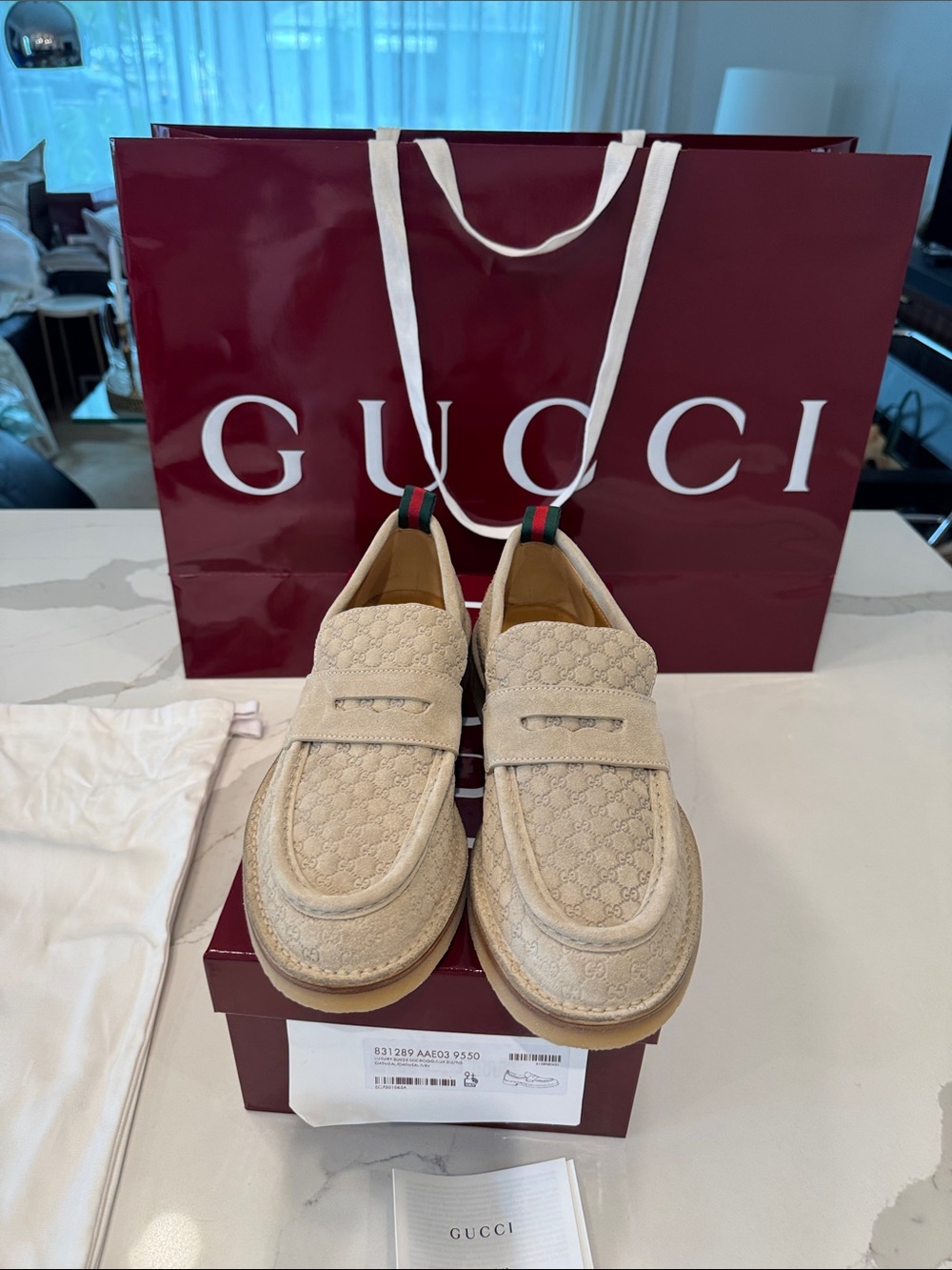 Gucci MEN Beige Suede Micro GG Monogram Penny Loafers  Oatmeal EUR 9.5 US 10.5 - Picture 4 of 16